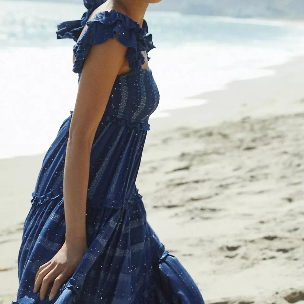 NWT Anthropologie PQ Victoria Maxi Dress Size XS/S Navy Blue Spring Beach